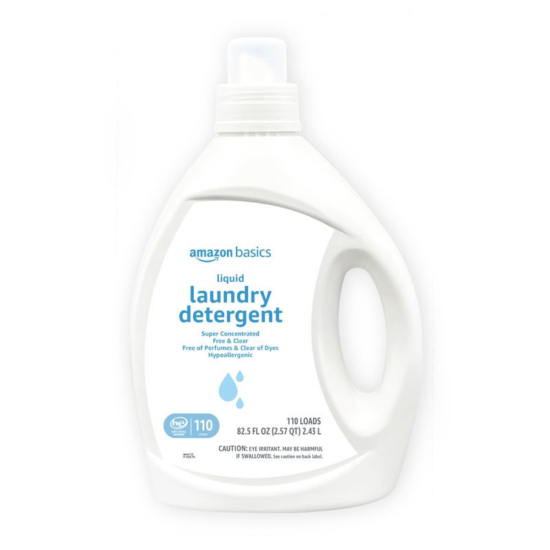 Amazon Basics Concentrated Liquid Laundry Detergent, Free of Perfumes & Clear of Dyes, 110 loads, 82.5 Fl Oz (Previously Solimo) - Image 1